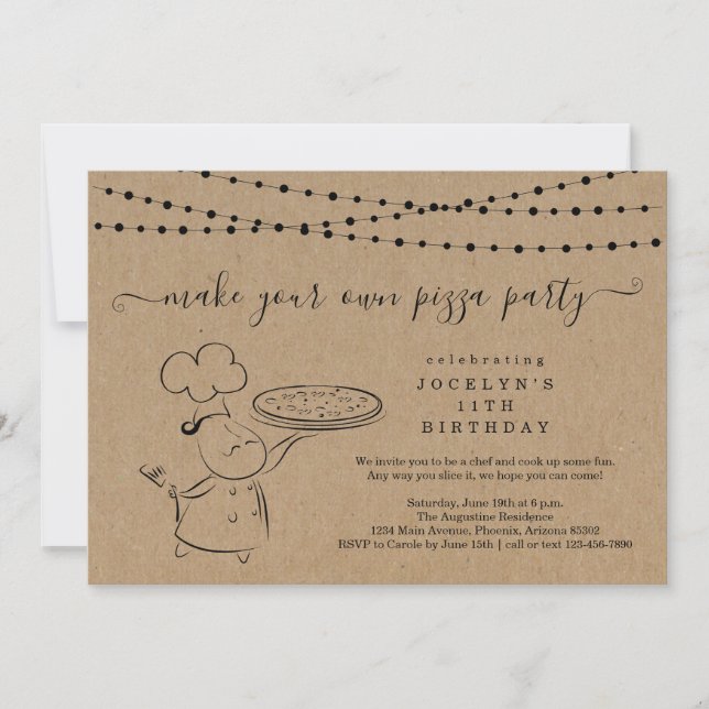 Girl or Boy's Pizza Making Birthday Party Invitation (Front)