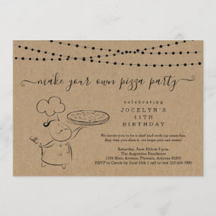 Girl or Boy's Pizza Making Birthday Party Invitation