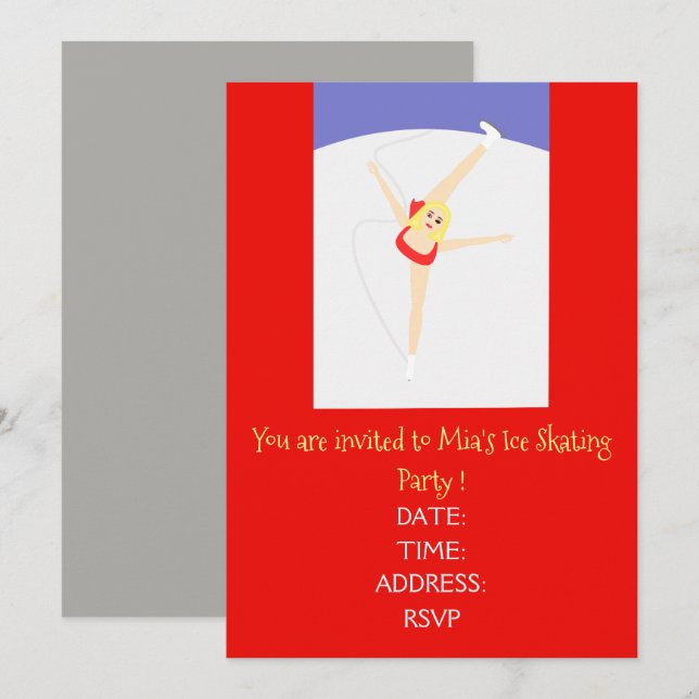 Girl or teen Ice Skating party Invitation (Front/Back)
