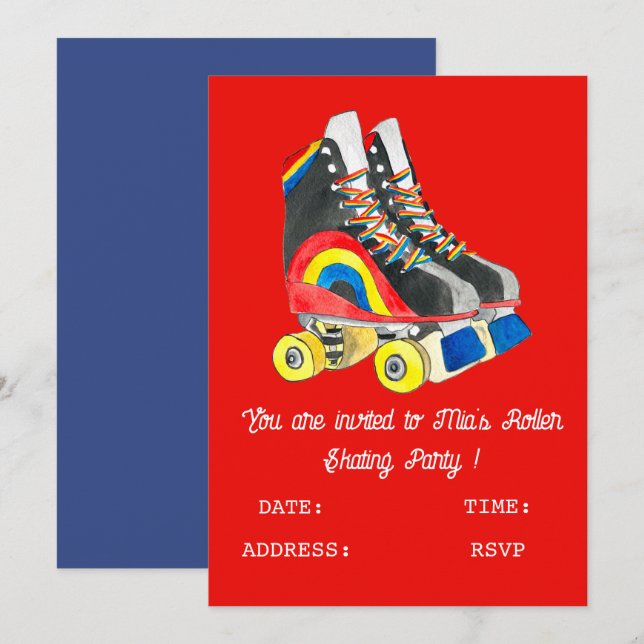 Girl or teen Roller Skating party Invitation (Front/Back)
