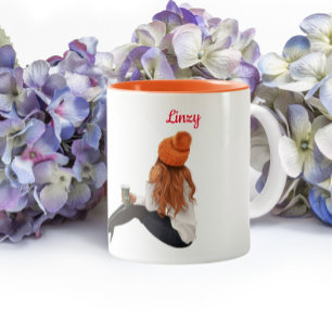 Girl Orange Autumn Fall Personalised Custom Coffee Two-Tone Coffee Mug