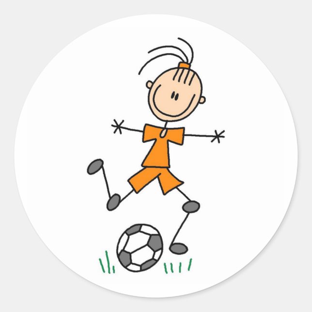 Girl Orange Soccer Uniform Classic Round Sticker (Front)