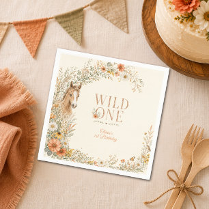 Girl Orange Wild One Wildflower Horse 1st Birthday Napkin