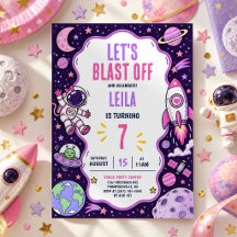 Girl Outer Space Birthday Pink Purple Space Party
