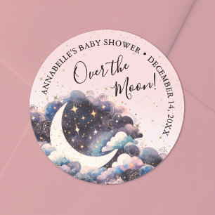 Girl Over The Moon Baby Shower Classic Round Sticker
