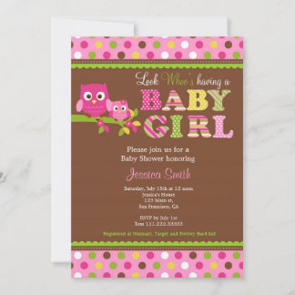 Girl Owl Baby Shower Invitation