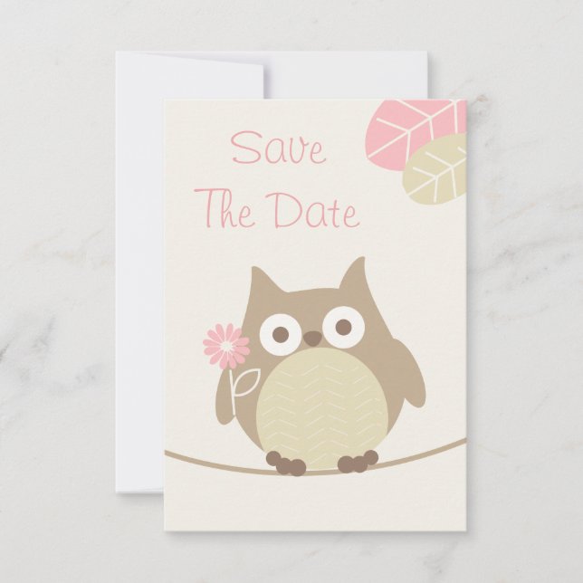 Girl Owl Baby Shower Save The Date (Front)