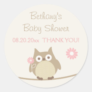 Girl Owl Baby Shower Thank You Classic Round Sticker
