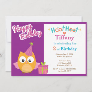 Girl Owl Birthday Party Invitation