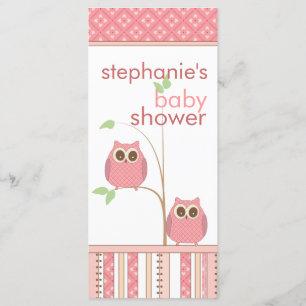 Girl Owl Pink Baby Shower Menu Card