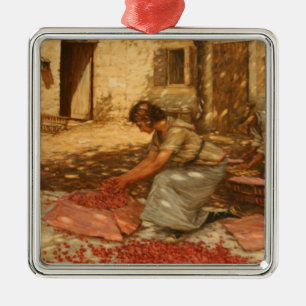 Girl Packing Cherries in Provence (France) Metal Tree Decoration