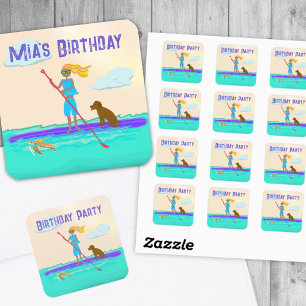Girl Paddleboarder Party Invitation RSVP Sticker