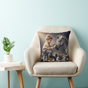 Girl Painting Stripes On a Zebra Cushion