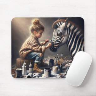 Girl Painting Stripes On a Zebra Mouse Mat