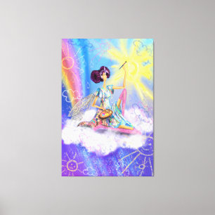 Girl Painting Sun and Rainbow Canvas Print