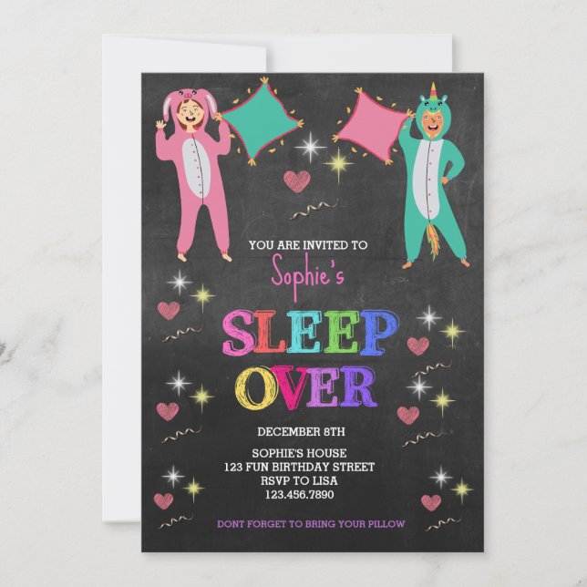 Girl Pajama Party,Sleepover Party,Slumber Birthday Invitation (Front)