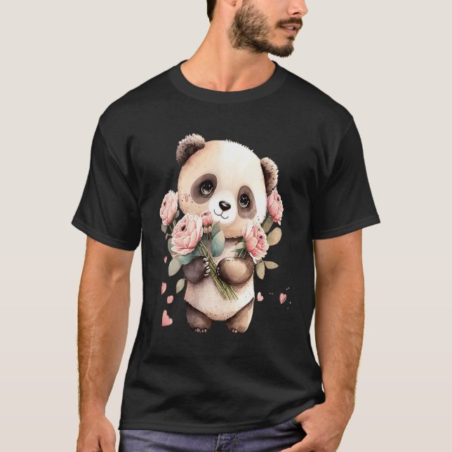 Girl panda valentine day women panda bear mum cute T-Shirt (Front)
