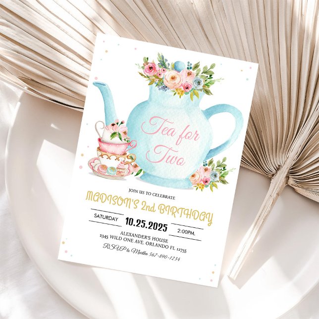 Girl Par-Tea Floral Pink Gold Whimsical Birthday Invitation (Creator Uploaded)