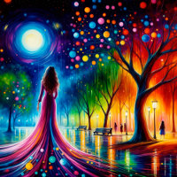 Girl park bright fashion fantasy elegant trees