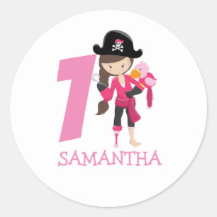 Girl Parrot 1st Birthday party pirate Classic Round Sticker