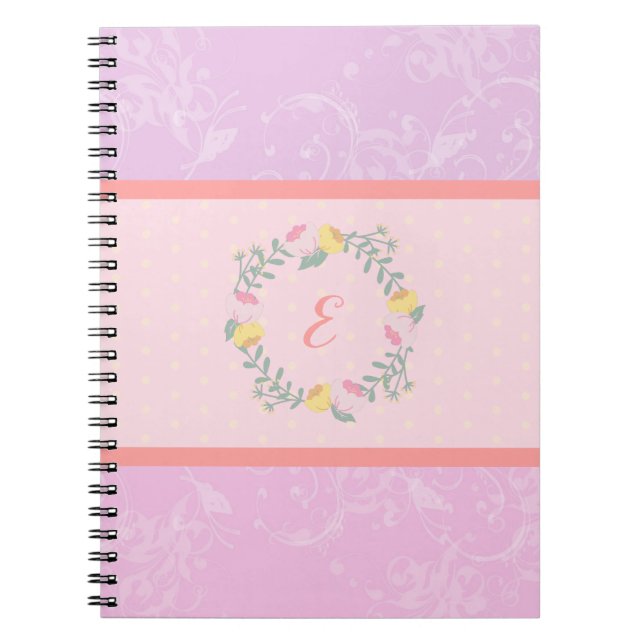 Girl Pastel Pink and Lavender Floral Monogram Notebook (Front)