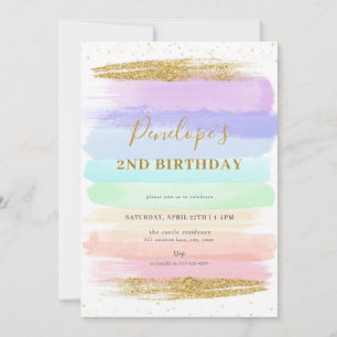 Girl Pastel Rainbow 2nd Birthday Invitation
