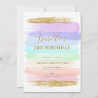 Girl Pastel Rainbow 3rd Birthday Invitation