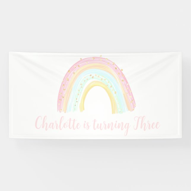 Girl Pastel Rainbow Birthday Party Banner (Horizontal)
