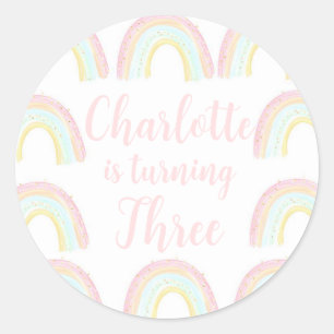 Girl Pastel Rainbow Birthday Party Classic Round Sticker