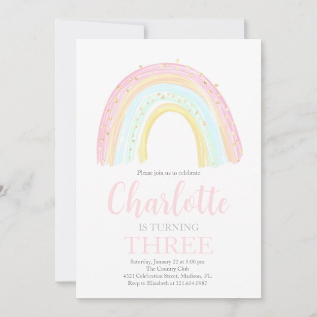Girl Pastel Rainbow Birthday Party Invitation (Front)
