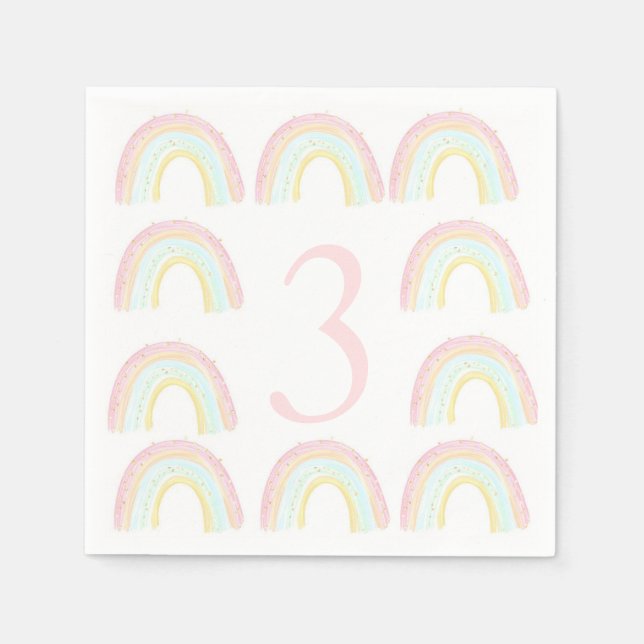 Girl Pastel Rainbow Birthday Party Napkin (Front)