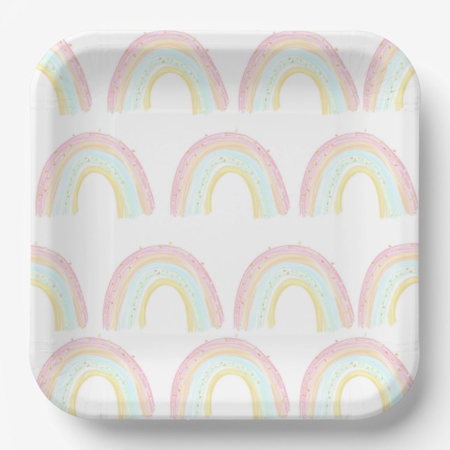 Girl Pastel Rainbow Birthday Party Paper Plate (Front)