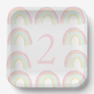 Girl Pastel Rainbow Birthday Party Paper Plate