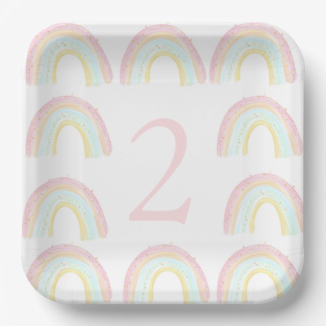 Girl Pastel Rainbow Birthday Party Paper Plate (Front)