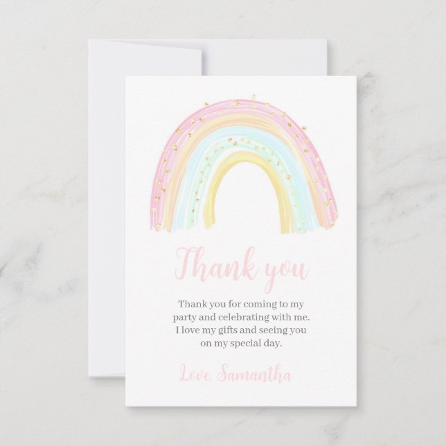 Girl Pastel Rainbow Birthday Party Thank You Card (Front)