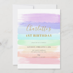 Girl Pastel Rainbow First Birthday Invitation