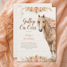 Girl Peach Floral Horse 5th Birthday