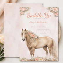 Girl Peach Floral Horse 8th Birthday