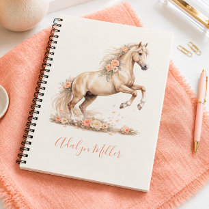 Girl Peach Horse Whimsical Personalised  Notebook