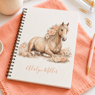 Girl Peach Horse Whimsical Personalised  Notebook