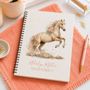 Girl Peach Horse Whimsical Personalised  Notebook