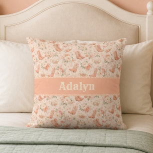 Girl Peach Western Coquette Shabby Chic Monogram Cushion
