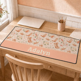 Girl Peach Western Coquette Shabby Chic Monogram Desk Mat