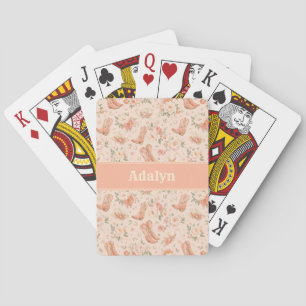 Girl Peach Western Cowgirl Shabby Chic Monogram Playing Cards