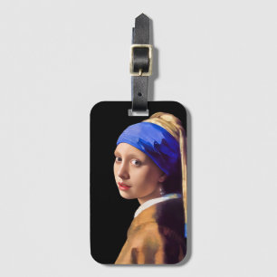 Girl pearl earring luggage tag