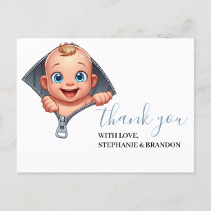 Girl Peeking out Baby Shower White Thank You Postcard