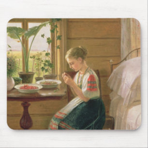 Girl Peeling Berries, 1880 Mouse Mat