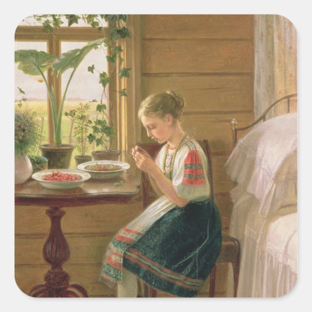 Girl Peeling Berries, 1880 Square Sticker (Front)