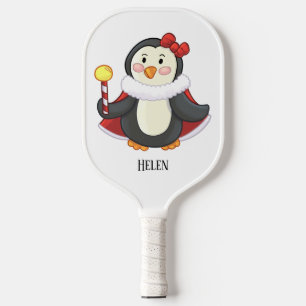 Girl Penguin Red Bow Red Cape Art Name  Pickleball Paddle