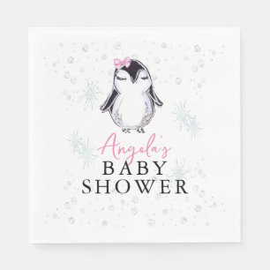 Girl Penguin Winter Baby Shower Napkin